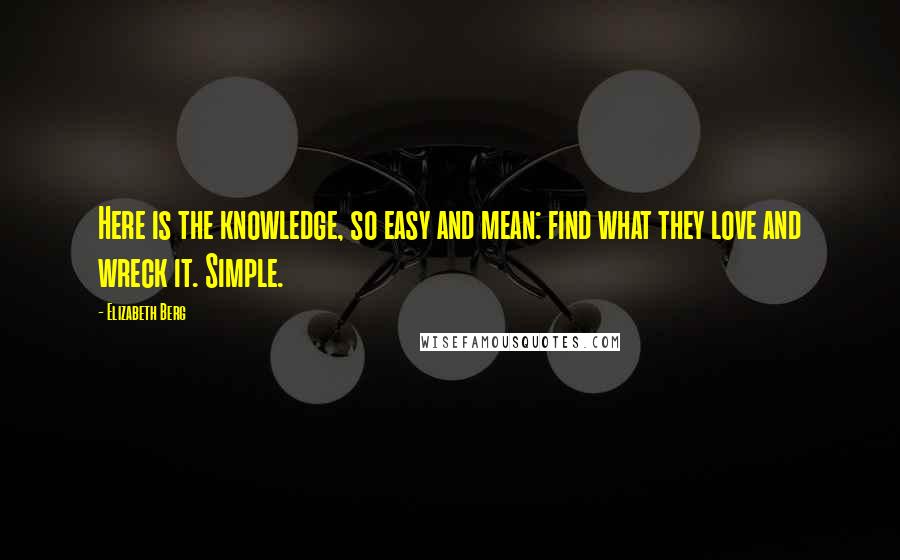 Elizabeth Berg Quotes: Here is the knowledge, so easy and mean: find what they love and wreck it. Simple.