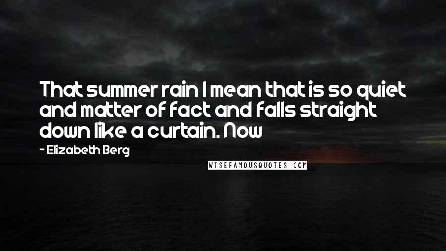 Elizabeth Berg Quotes: That summer rain I mean that is so quiet and matter of fact and falls straight down like a curtain. Now