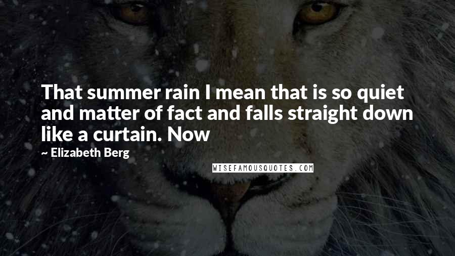 Elizabeth Berg Quotes: That summer rain I mean that is so quiet and matter of fact and falls straight down like a curtain. Now