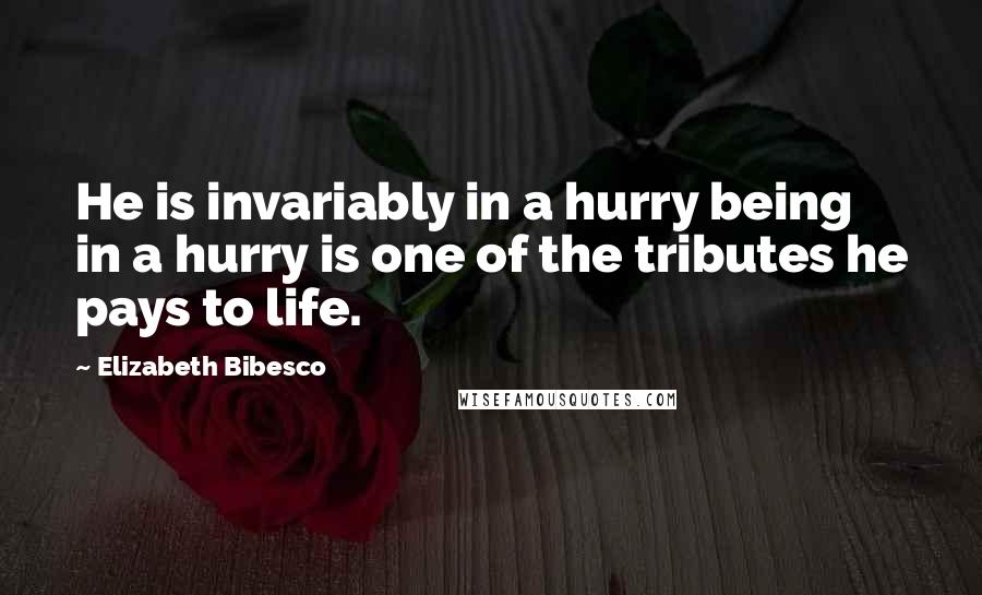Elizabeth Bibesco Quotes: He is invariably in a hurry being in a hurry is one of the tributes he pays to life.