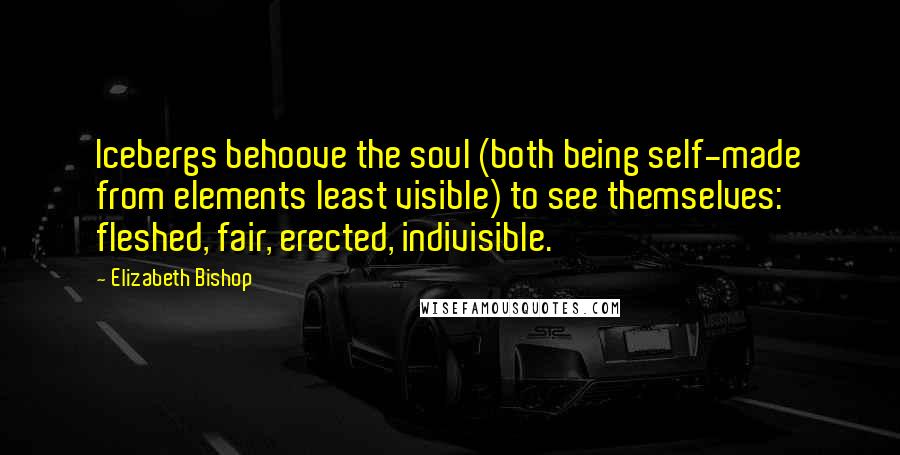 Elizabeth Bishop Quotes: Icebergs behoove the soul (both being self-made from elements least visible) to see themselves: fleshed, fair, erected, indivisible.