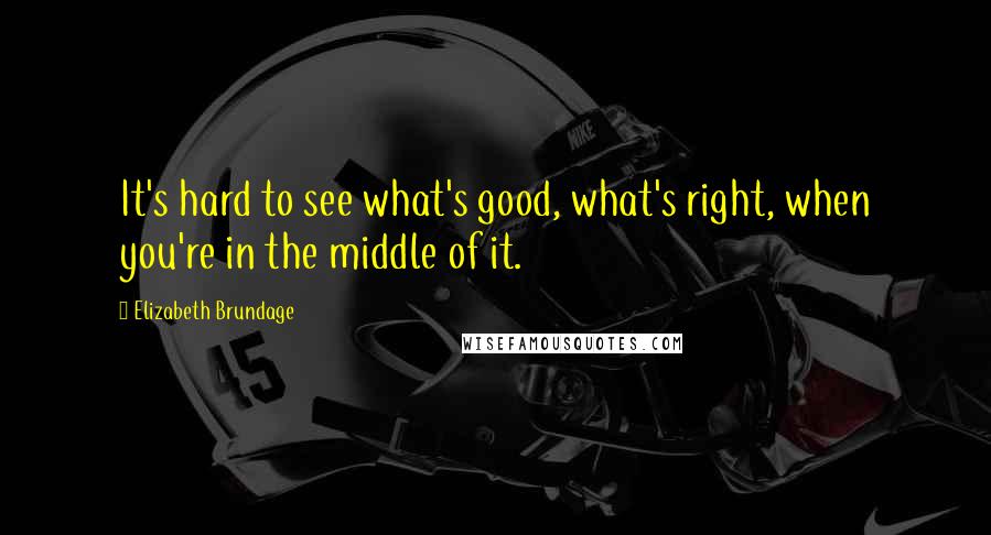 Elizabeth Brundage Quotes: It's hard to see what's good, what's right, when you're in the middle of it.