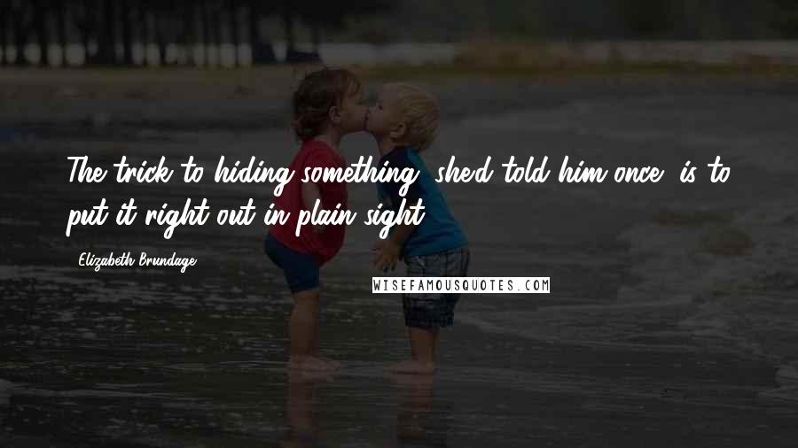 Elizabeth Brundage Quotes: The trick to hiding something, she'd told him once, is to put it right out in plain sight.
