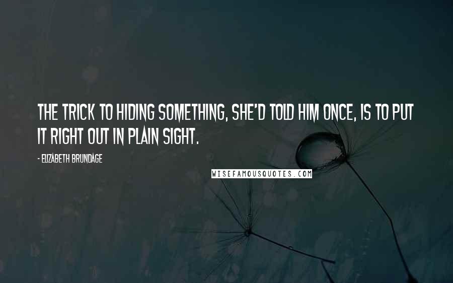 Elizabeth Brundage Quotes: The trick to hiding something, she'd told him once, is to put it right out in plain sight.