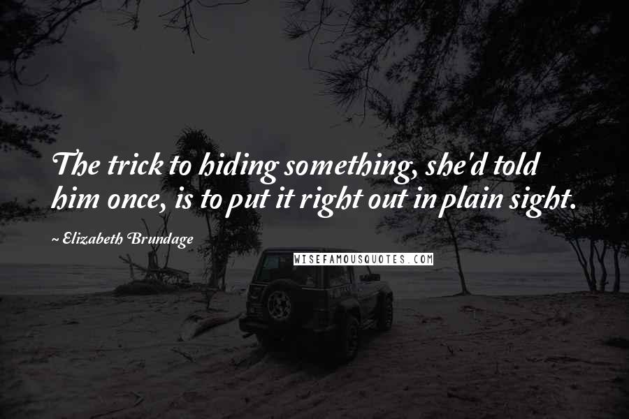 Elizabeth Brundage Quotes: The trick to hiding something, she'd told him once, is to put it right out in plain sight.