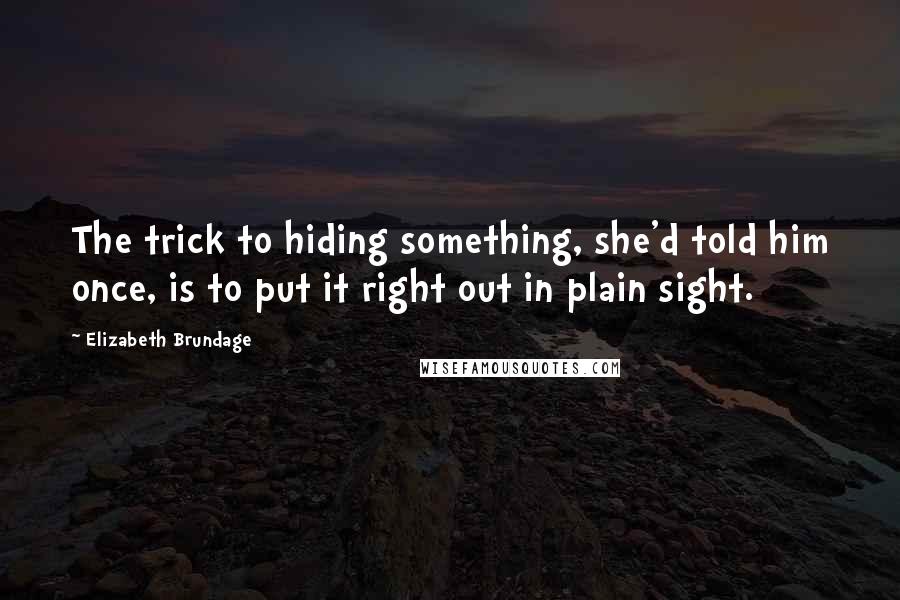 Elizabeth Brundage Quotes: The trick to hiding something, she'd told him once, is to put it right out in plain sight.