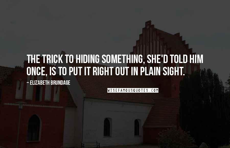 Elizabeth Brundage Quotes: The trick to hiding something, she'd told him once, is to put it right out in plain sight.