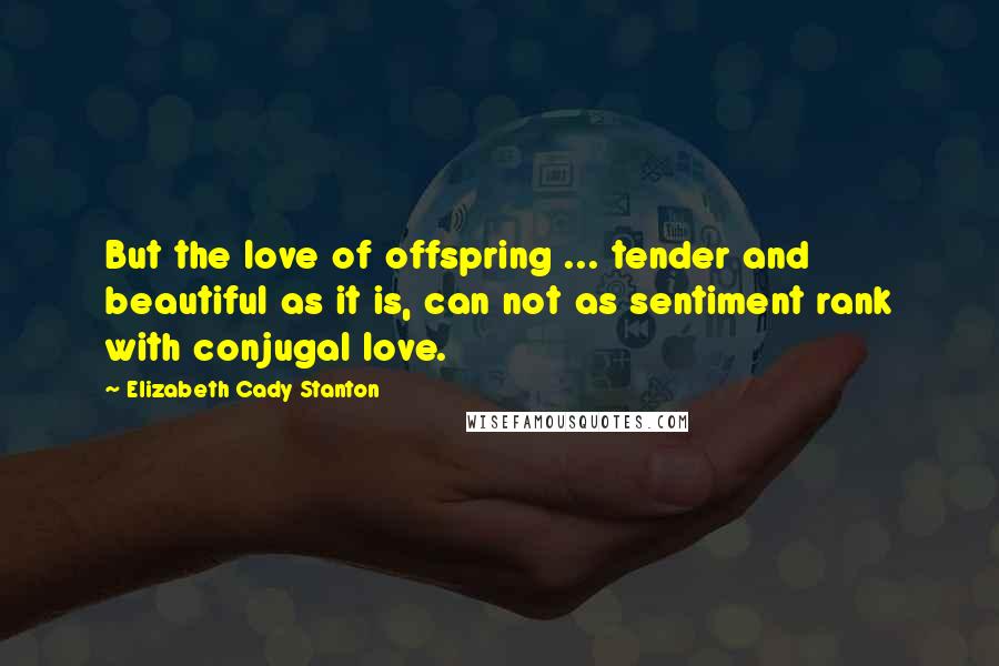 Elizabeth Cady Stanton Quotes: But the love of offspring ... tender and beautiful as it is, can not as sentiment rank with conjugal love.