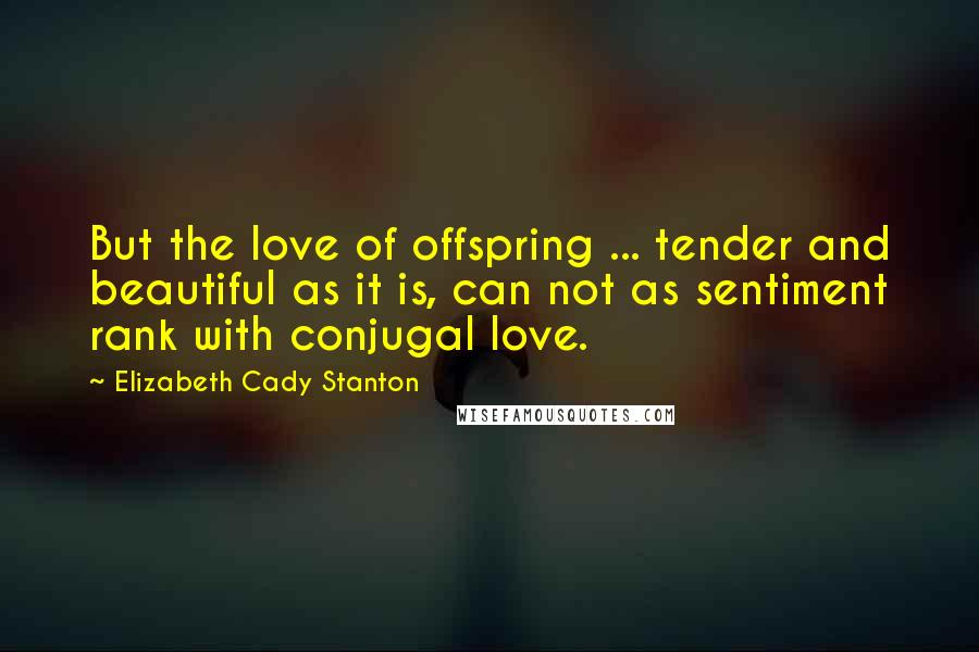 Elizabeth Cady Stanton Quotes: But the love of offspring ... tender and beautiful as it is, can not as sentiment rank with conjugal love.