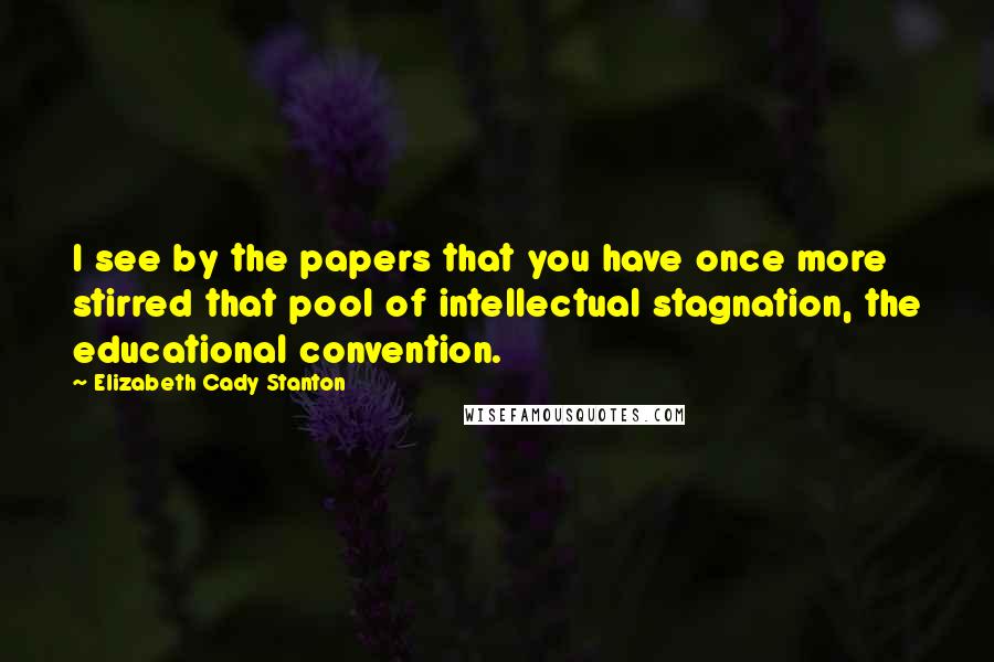 Elizabeth Cady Stanton Quotes: I see by the papers that you have once more stirred that pool of intellectual stagnation, the educational convention.