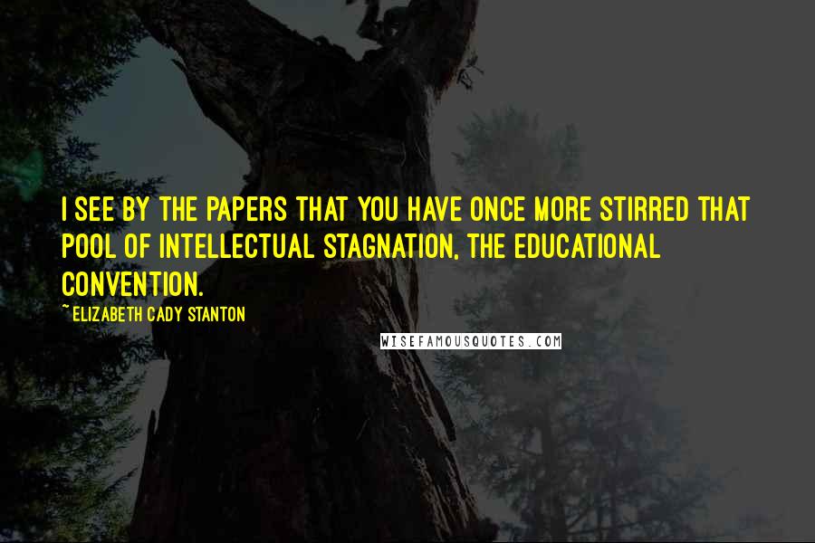 Elizabeth Cady Stanton Quotes: I see by the papers that you have once more stirred that pool of intellectual stagnation, the educational convention.