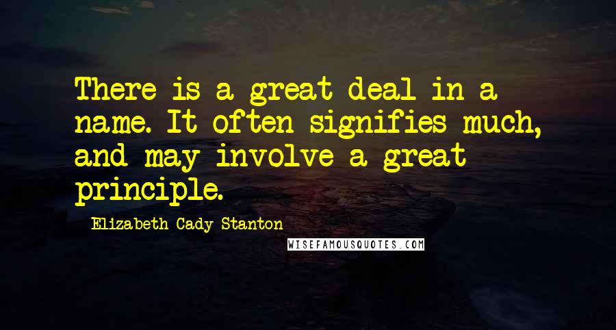 Elizabeth Cady Stanton Quotes: There is a great deal in a name. It often signifies much, and may involve a great principle.