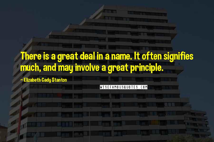 Elizabeth Cady Stanton Quotes: There is a great deal in a name. It often signifies much, and may involve a great principle.