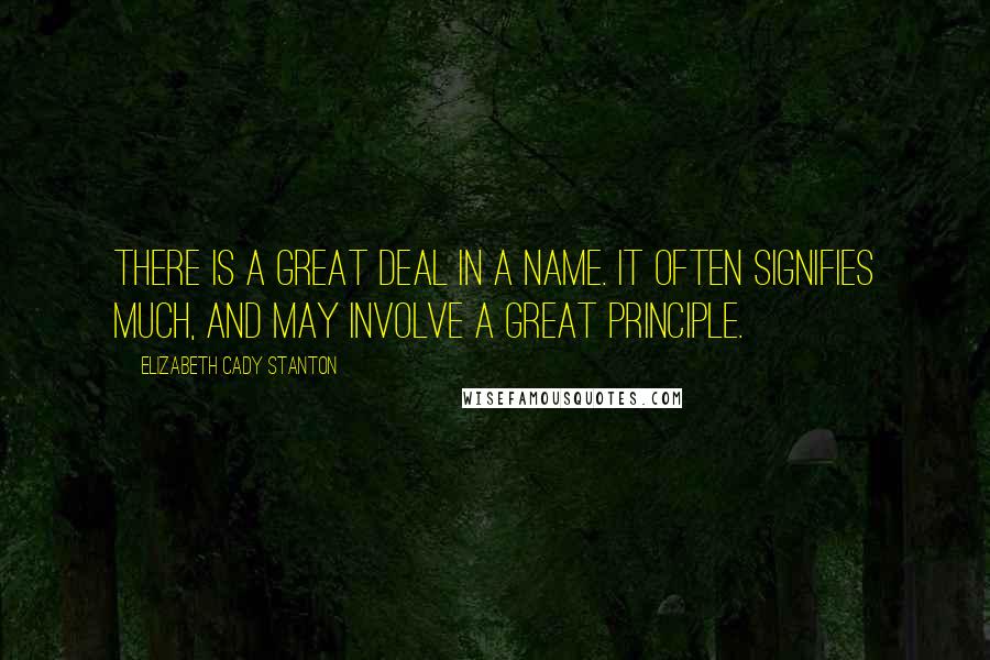 Elizabeth Cady Stanton Quotes: There is a great deal in a name. It often signifies much, and may involve a great principle.