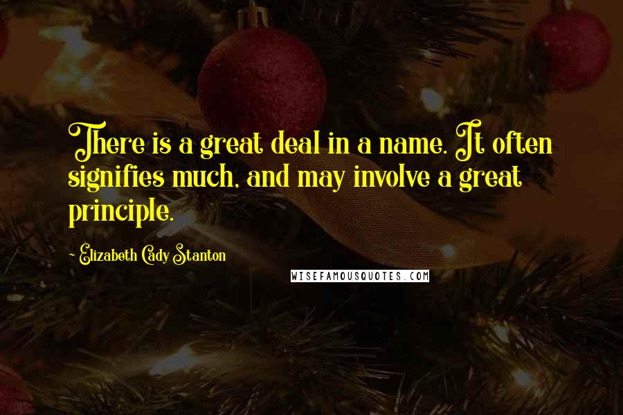 Elizabeth Cady Stanton Quotes: There is a great deal in a name. It often signifies much, and may involve a great principle.