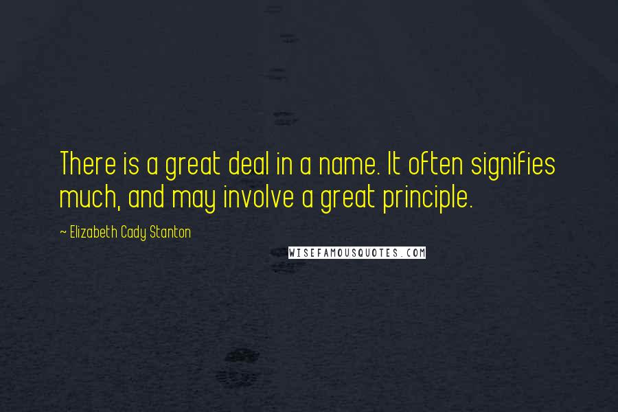 Elizabeth Cady Stanton Quotes: There is a great deal in a name. It often signifies much, and may involve a great principle.