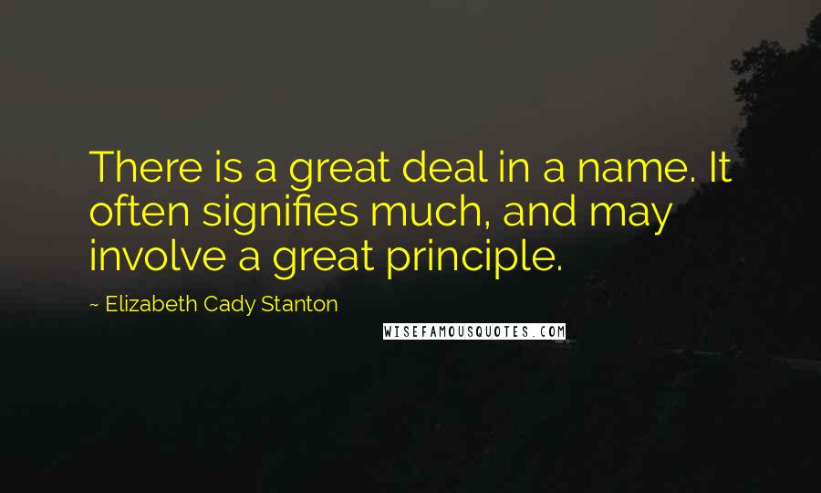 Elizabeth Cady Stanton Quotes: There is a great deal in a name. It often signifies much, and may involve a great principle.