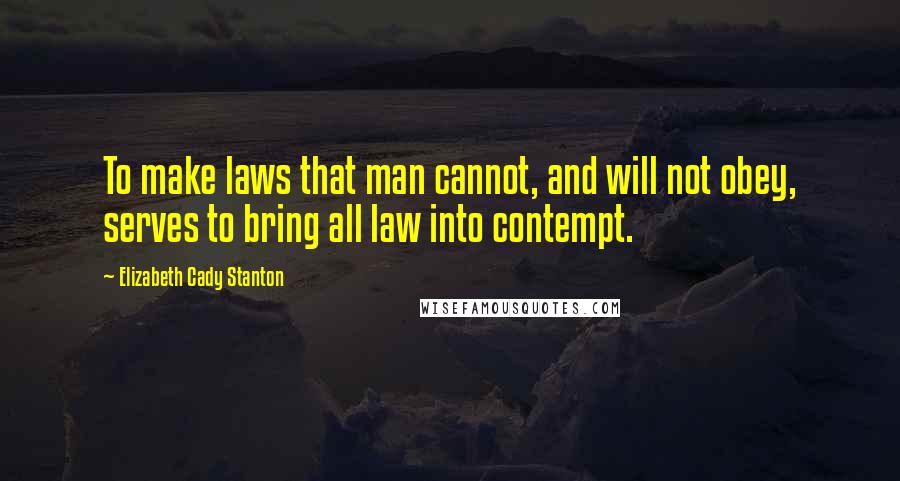 Elizabeth Cady Stanton Quotes: To make laws that man cannot, and will not obey, serves to bring all law into contempt.