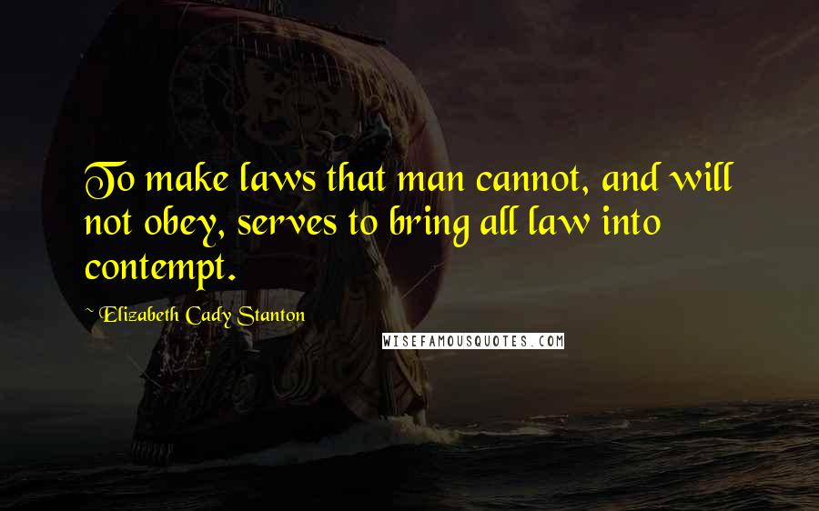 Elizabeth Cady Stanton Quotes: To make laws that man cannot, and will not obey, serves to bring all law into contempt.