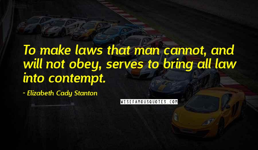 Elizabeth Cady Stanton Quotes: To make laws that man cannot, and will not obey, serves to bring all law into contempt.