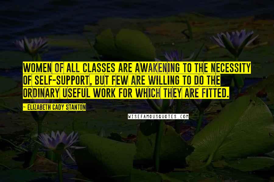 Elizabeth Cady Stanton Quotes: Women of all classes are awakening to the necessity of self-support, but few are willing to do the ordinary useful work for which they are fitted.