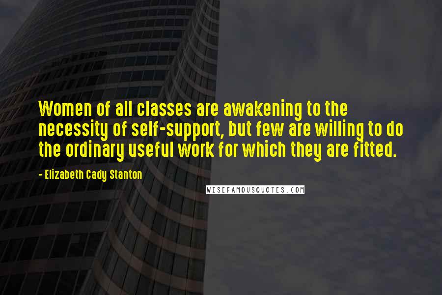 Elizabeth Cady Stanton Quotes: Women of all classes are awakening to the necessity of self-support, but few are willing to do the ordinary useful work for which they are fitted.