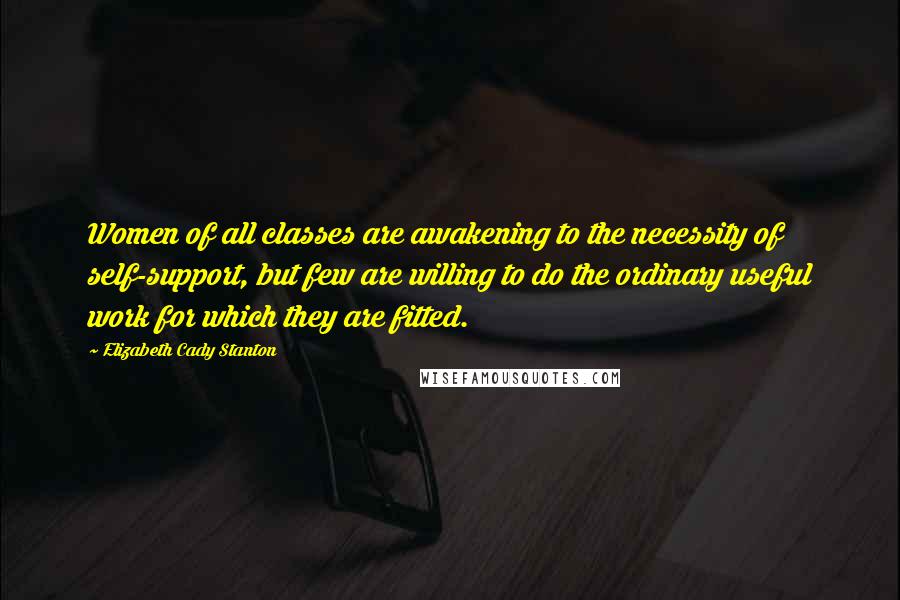 Elizabeth Cady Stanton Quotes: Women of all classes are awakening to the necessity of self-support, but few are willing to do the ordinary useful work for which they are fitted.