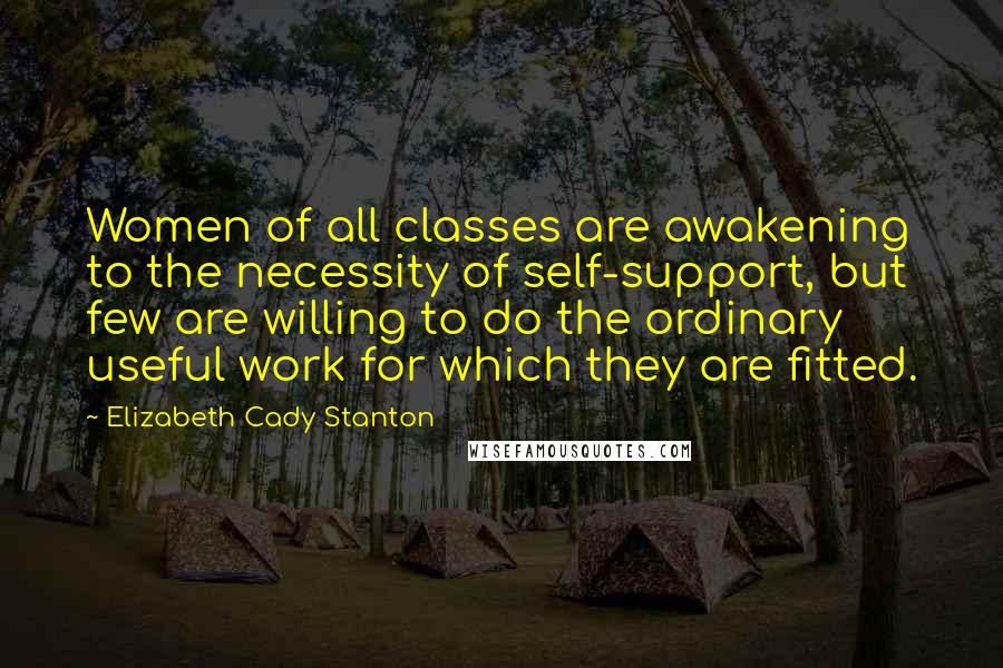 Elizabeth Cady Stanton Quotes: Women of all classes are awakening to the necessity of self-support, but few are willing to do the ordinary useful work for which they are fitted.