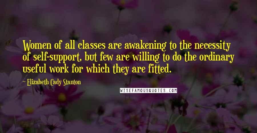 Elizabeth Cady Stanton Quotes: Women of all classes are awakening to the necessity of self-support, but few are willing to do the ordinary useful work for which they are fitted.