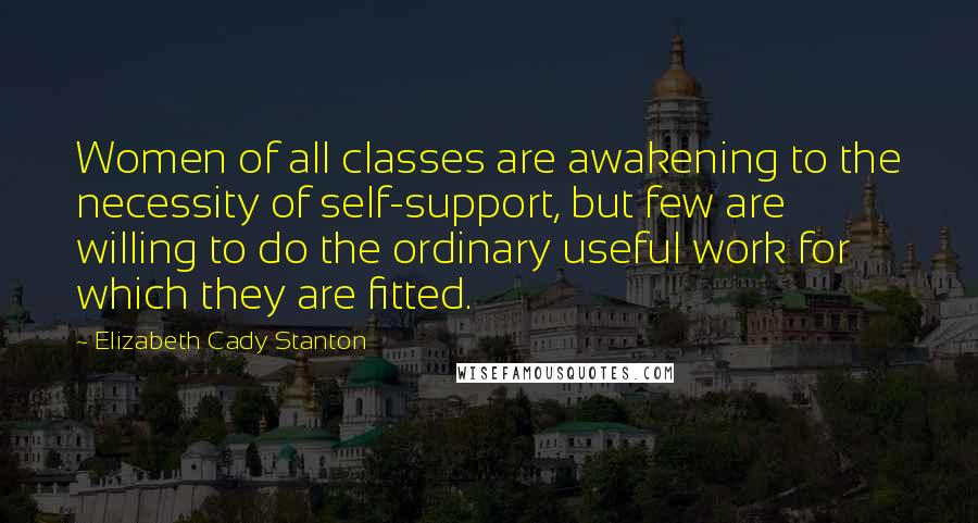 Elizabeth Cady Stanton Quotes: Women of all classes are awakening to the necessity of self-support, but few are willing to do the ordinary useful work for which they are fitted.