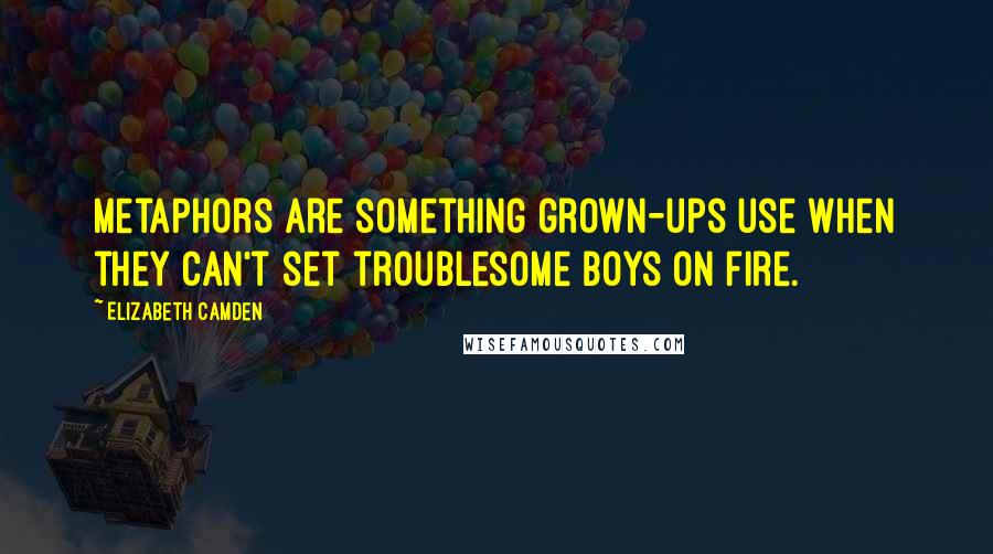 Elizabeth Camden Quotes: Metaphors are something grown-ups use when they can't set troublesome boys on fire.