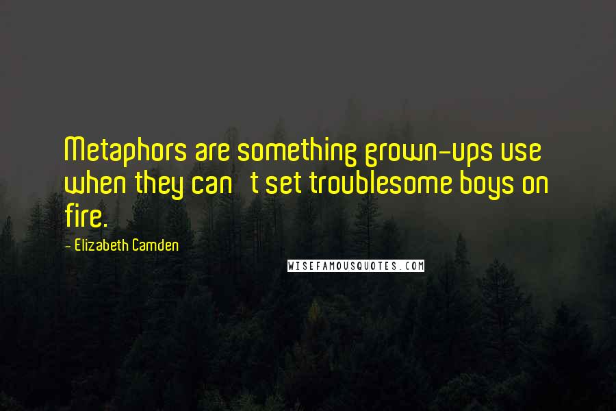 Elizabeth Camden Quotes: Metaphors are something grown-ups use when they can't set troublesome boys on fire.
