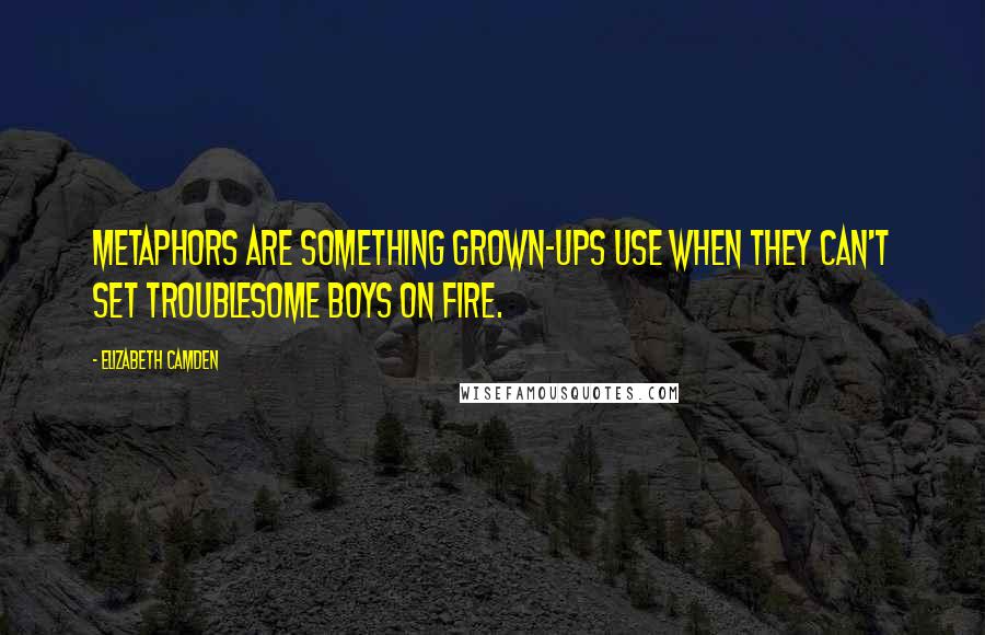 Elizabeth Camden Quotes: Metaphors are something grown-ups use when they can't set troublesome boys on fire.