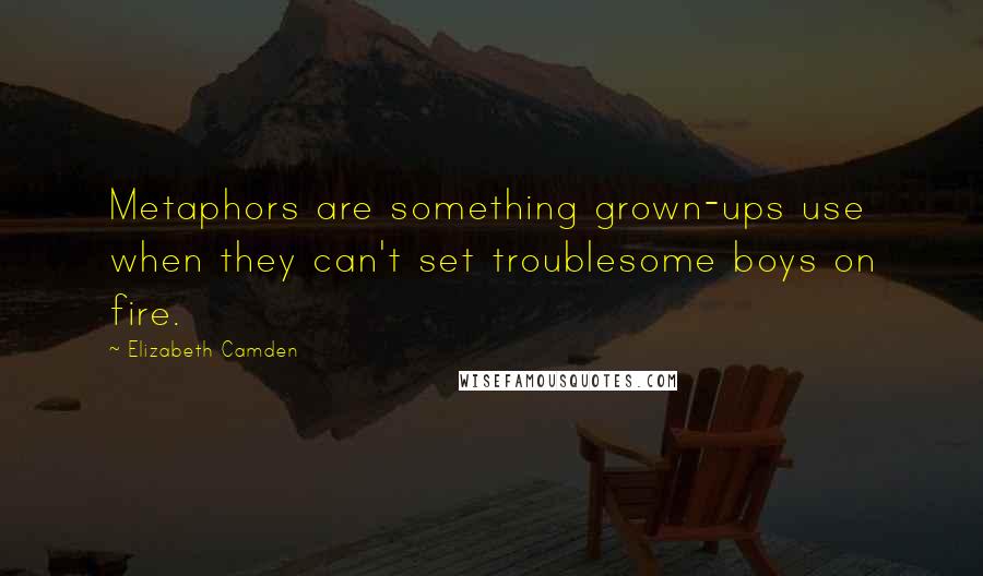 Elizabeth Camden Quotes: Metaphors are something grown-ups use when they can't set troublesome boys on fire.