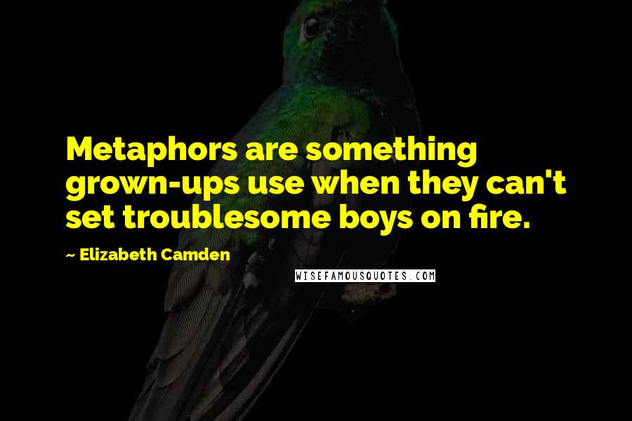 Elizabeth Camden Quotes: Metaphors are something grown-ups use when they can't set troublesome boys on fire.