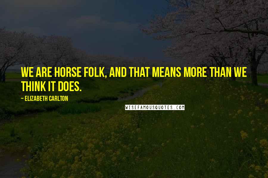 Elizabeth Carlton Quotes: We are horse folk, and that means more than we think it does.