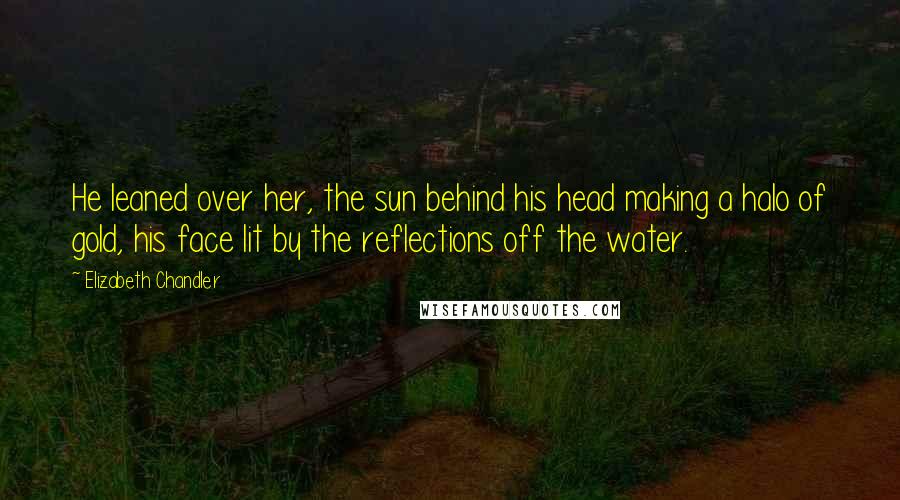 Elizabeth Chandler Quotes: He leaned over her, the sun behind his head making a halo of gold, his face lit by the reflections off the water.