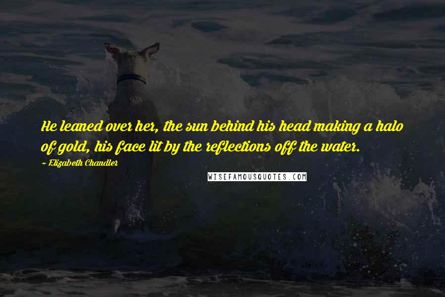 Elizabeth Chandler Quotes: He leaned over her, the sun behind his head making a halo of gold, his face lit by the reflections off the water.