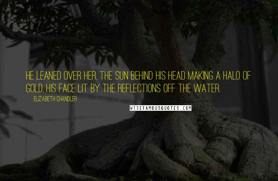 Elizabeth Chandler Quotes: He leaned over her, the sun behind his head making a halo of gold, his face lit by the reflections off the water.