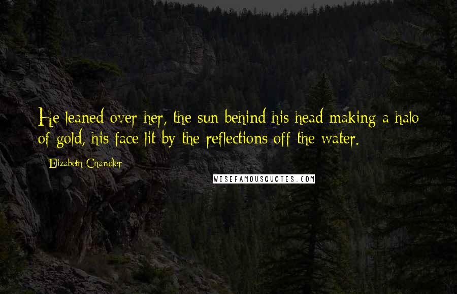 Elizabeth Chandler Quotes: He leaned over her, the sun behind his head making a halo of gold, his face lit by the reflections off the water.