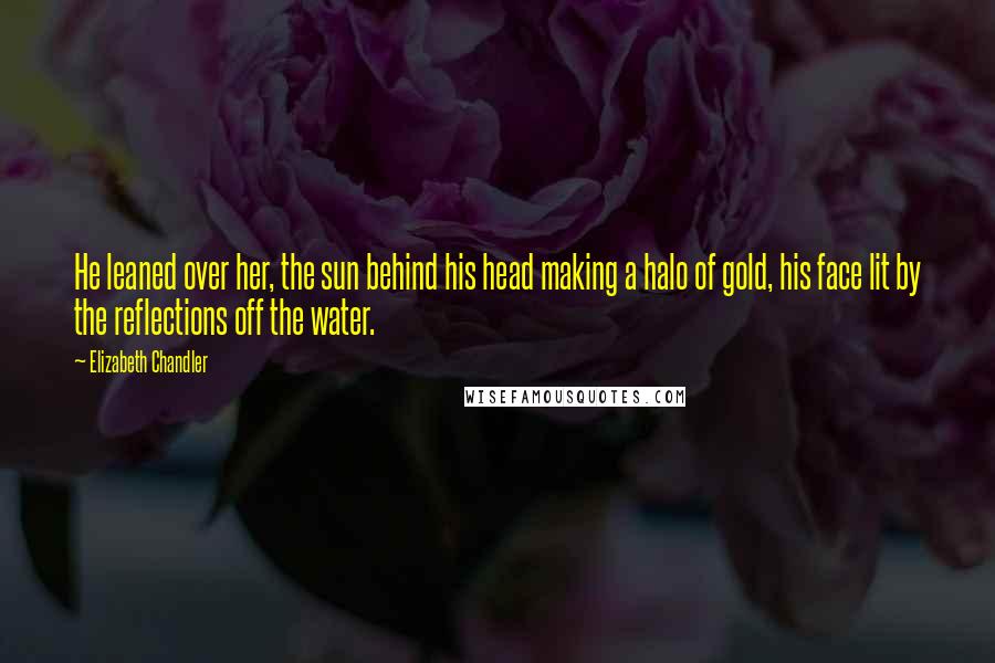 Elizabeth Chandler Quotes: He leaned over her, the sun behind his head making a halo of gold, his face lit by the reflections off the water.