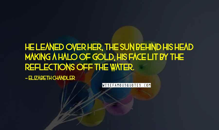 Elizabeth Chandler Quotes: He leaned over her, the sun behind his head making a halo of gold, his face lit by the reflections off the water.