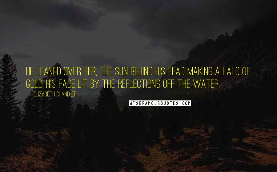 Elizabeth Chandler Quotes: He leaned over her, the sun behind his head making a halo of gold, his face lit by the reflections off the water.