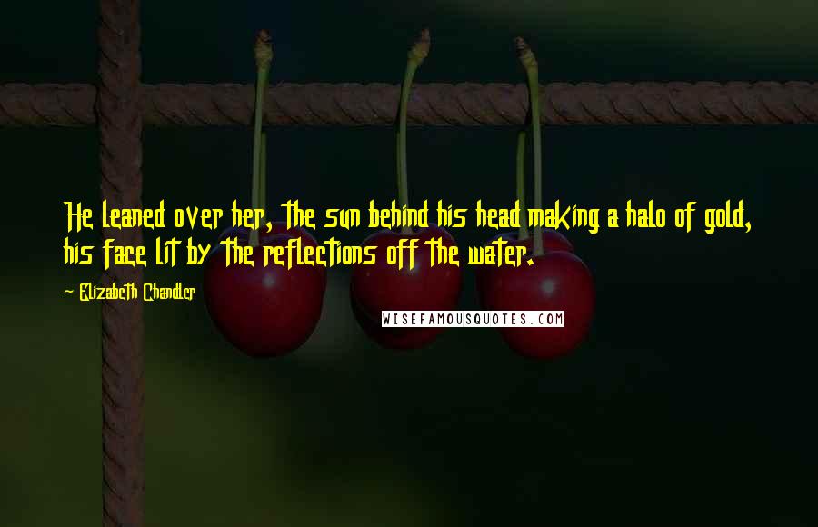 Elizabeth Chandler Quotes: He leaned over her, the sun behind his head making a halo of gold, his face lit by the reflections off the water.