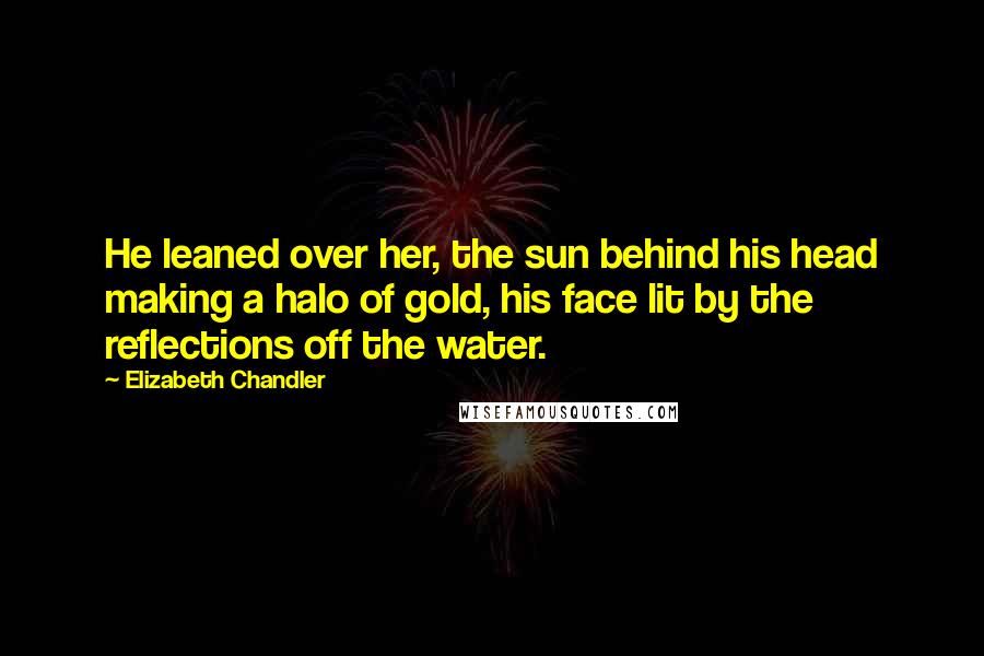 Elizabeth Chandler Quotes: He leaned over her, the sun behind his head making a halo of gold, his face lit by the reflections off the water.