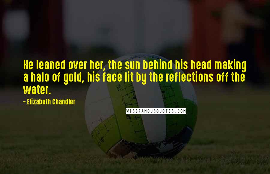 Elizabeth Chandler Quotes: He leaned over her, the sun behind his head making a halo of gold, his face lit by the reflections off the water.