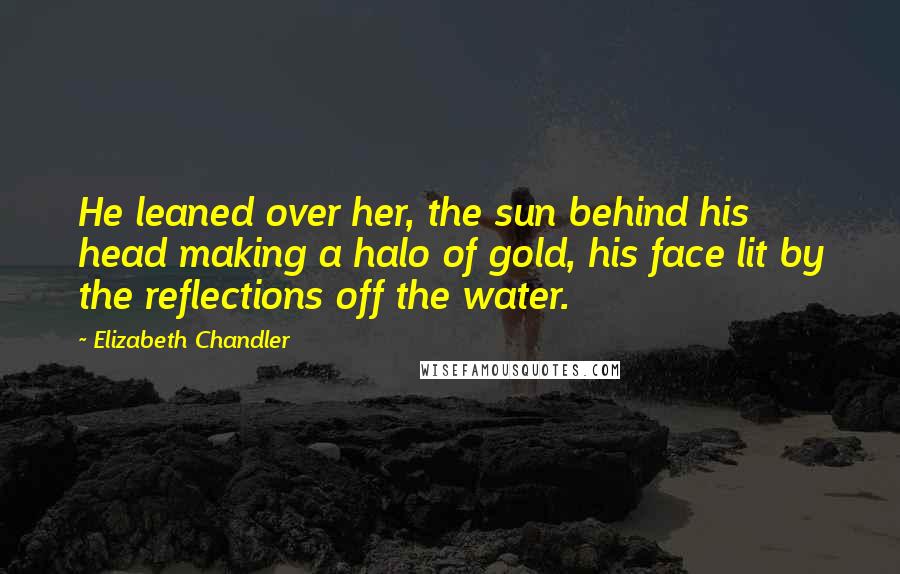 Elizabeth Chandler Quotes: He leaned over her, the sun behind his head making a halo of gold, his face lit by the reflections off the water.