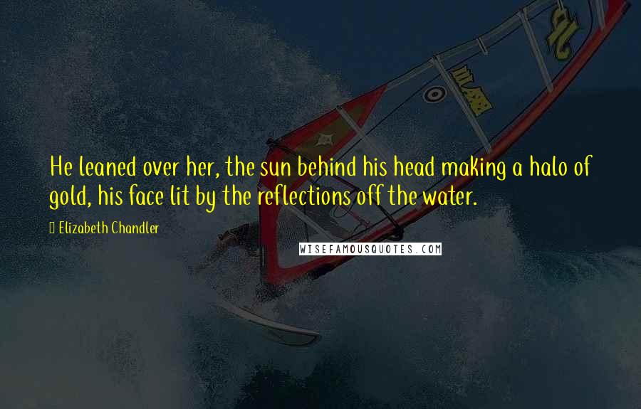 Elizabeth Chandler Quotes: He leaned over her, the sun behind his head making a halo of gold, his face lit by the reflections off the water.