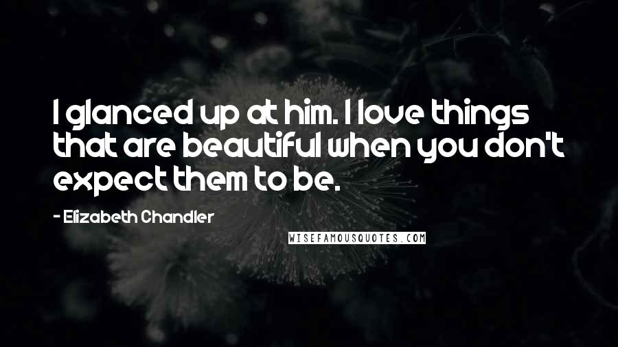 Elizabeth Chandler Quotes: I glanced up at him. I love things that are beautiful when you don't expect them to be.