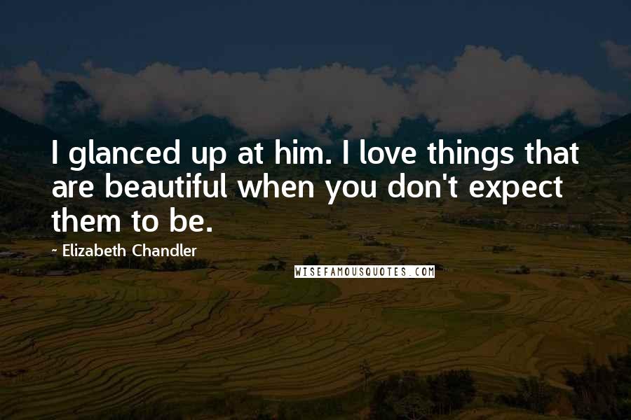 Elizabeth Chandler Quotes: I glanced up at him. I love things that are beautiful when you don't expect them to be.